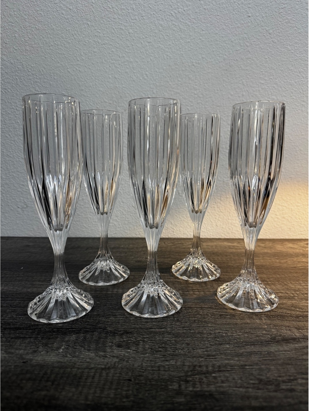 Mikasa Park Lane Crystal Champagne Flutes Set of 5 Vintage Vertical Cut